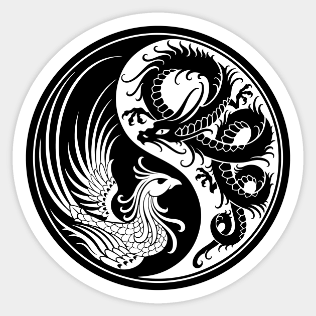 White and Black Dragon Phoenix Yin Yang Sticker by jeffbartels